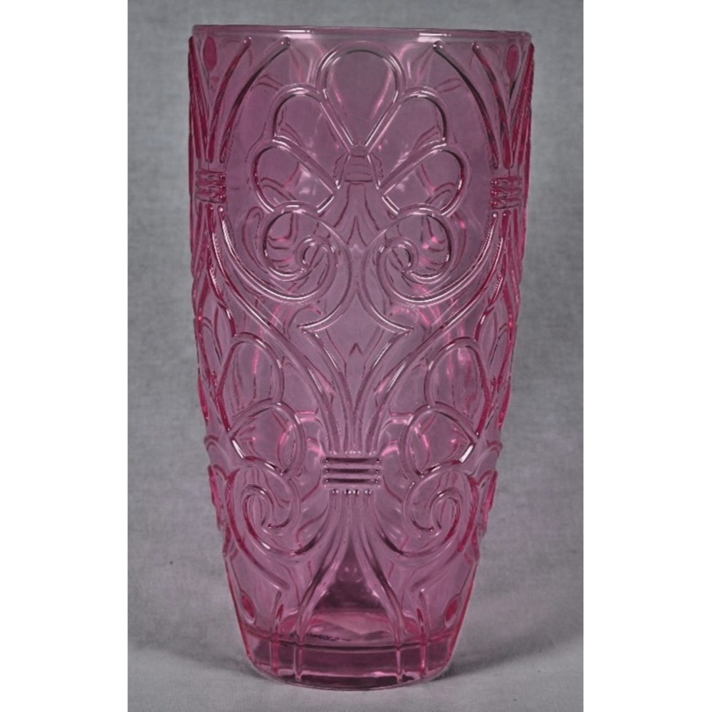 Sweet Heart Medley Pink Pressed Glass Vase Heavy Embossed Flowers 8.5" - Picture 2 of 7